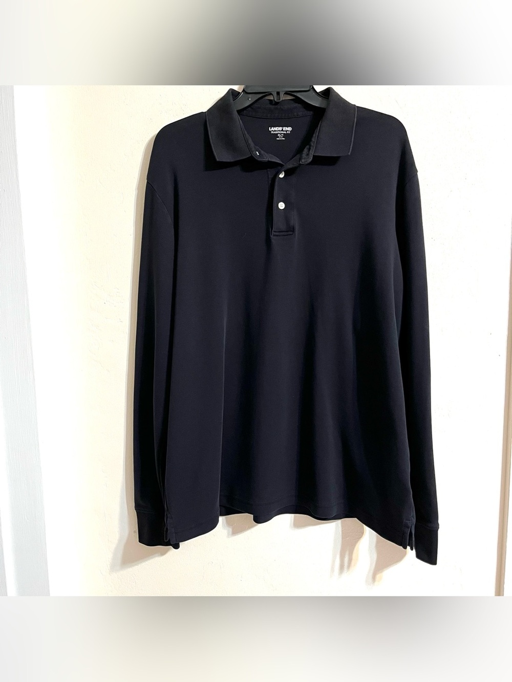 Lands' End Men's Long Sleeve Polo Black XLT